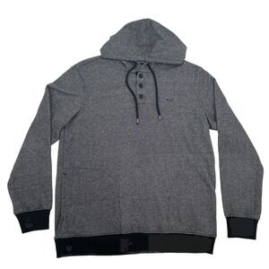 RVCA Shirt Mens Large Black White Geometric Henley Drawstring Hoodie Long Sleeve